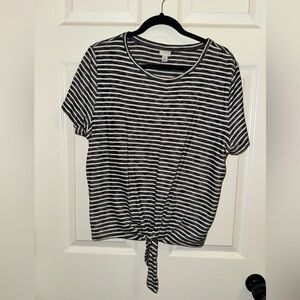 a new day Black and White Striped Short Sleeve Tee